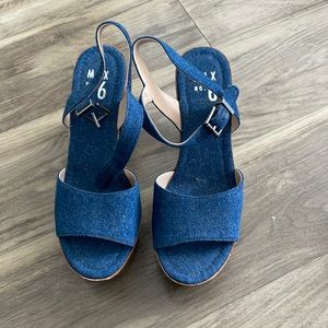 denim platform heeled sandals size 7